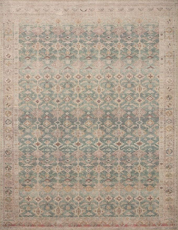 Loloi Angela Rose Aubrey Collection AUB-02 Aqua/Sand 7'-6" x 7'-6", .19" Pile Height, Round Area Rug