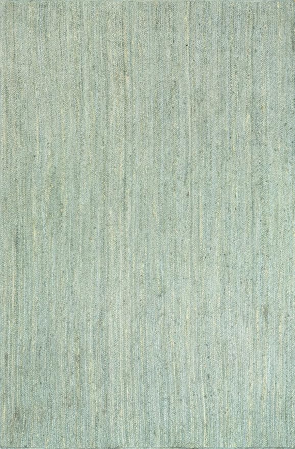 nuLOOM 6x9 Rigo Jute Hand Woven Area Rug, Green, Solid Farmhouse Design, Natural Fiber, For Bedroom, Living Room, Dining Room, Hallway, Office, Kitchen, Entryway