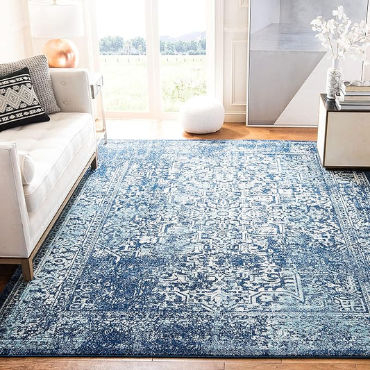 SAFAVIEH Area Rug 9x12 - Evoke Collection - Large - Navy & Ivory, Distressed Design, Non-Shedding & Easy to Clean, Ideal for Living Room, Bedroom, Dining Space (EVK256A)