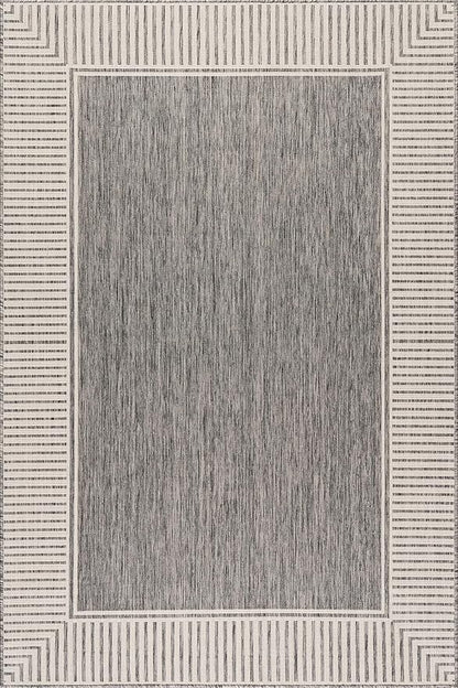 nuLOOM 9'6" x 12' Outdoor Area Rug, Casual Design with Striped Border, Stain Resistant, Highly Durable, for Patio, Balcony, Bedroom, Living Room, Dining Room, Bathroom, Steel