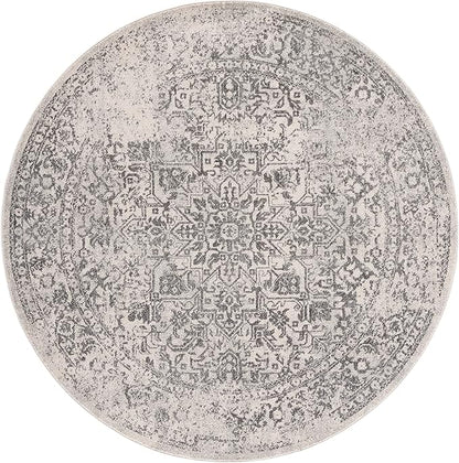 SAFAVIEH Evoke Collection Area Rug - 8' Round, Ivory & Grey, Distressed Design, Non-Shedding & Easy to Clean, Ideal for Living Room, Bedroom, Dining Space (EVK256F)