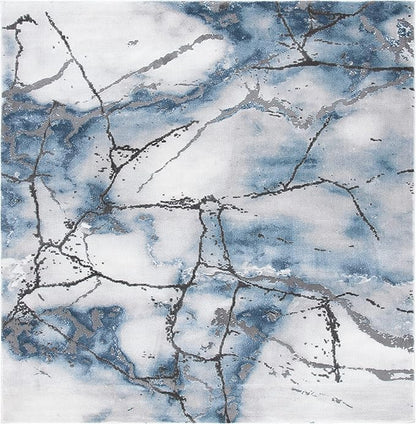 SAFAVIEH Craft Collection Area Rug - 10' Square, Grey & Blue, Modern Abstract Design, Non-Shedding & Easy Care, Ideal for High Traffic Areas in Living Room, Bedroom (CFT877L)