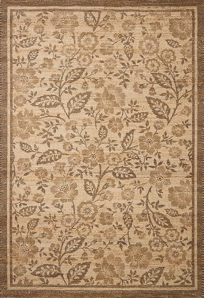 Loloi Chris Loves Julia Rue Collection RUE-03 Bark/Mocha 5'-0" x 7'-6" Area Rug Jute Neutral Floral Living Room Bedroom Rug