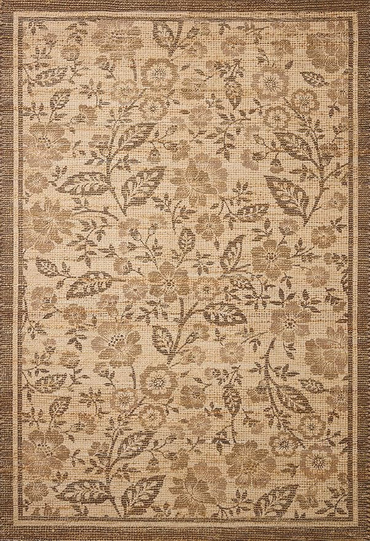 Loloi Chris Loves Julia Rue Collection RUE-03 Bark/Mocha 5'-0" x 7'-6" Area Rug Jute Neutral Floral Living Room Bedroom Rug