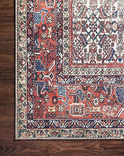 Loloi Layla Collection LAY-12 Ivory/Brick 2'-6" x 12'-0" .13" Thick Runner Rug, Soft, Durable, Vintage Inspired, Distressed, Low Pile, Non-Shedding, Easy Clean, Printed, Living Room Rug