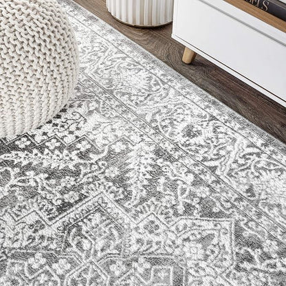JONATHAN Y Modern Vintage Medallion Light Gray 8' Round Indoor Area Rug, Country, Floral, Easy-Cleaning for Living Room, Bedroom, Kitchen, Pet Friendly, Non-Shedding (MDP100A-8R)