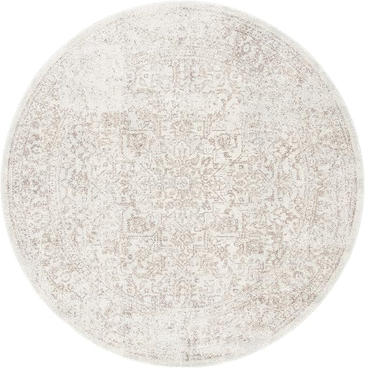SAFAVIEH Evoke Collection Area Rug - 5'3" Round, Ivory & Taupe, Distressed Design, Non-Shedding & Easy to Clean, Ideal for Living Room, Bedroom, Dining Space (EVK256E)