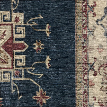 RUGGABLE Washable Vintage Area Rug – Verena Sapphire 9x12, Stain-Resistant, Non-Slip – Large Machine Washable Rugs for Living Room, Bedroom, Hallway, Entryway & Office–with Cushioned Pad