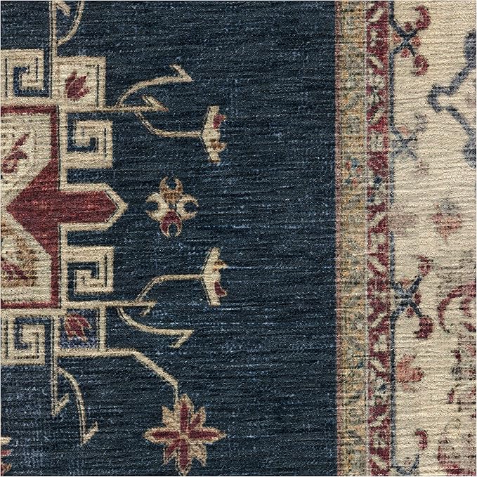 RUGGABLE Washable Vintage Area Rug – Verena Sapphire 3x5, Stain-Resistant, Non-Slip – Small Machine Washable Rugs for Living Room, Bedroom, Hallway, Entryway & Office–with Cushioned Pad