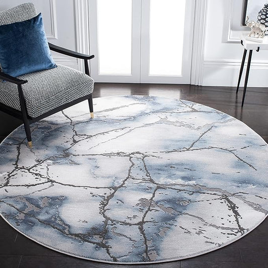 SAFAVIEH Craft Collection 4' Round Grey/Blue CFT877L Modern Abstract Non-Shedding Dining Room Entryway Foyer Living Room Bedroom Area Rug