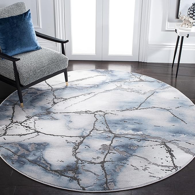 SAFAVIEH Craft Collection Area Rug - 12' Round, Grey & Blue, Modern Abstract Design, Non-Shedding & Easy Care, Ideal for High Traffic Areas in Living Room, Bedroom, Dining (CFT877L-12R)