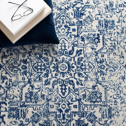 SAFAVIEH Evoke Collection 4' x 6' Ivory / Navy EVK256N Oriental Distressed Non-Shedding Living Room Bedroom Accent Rug
