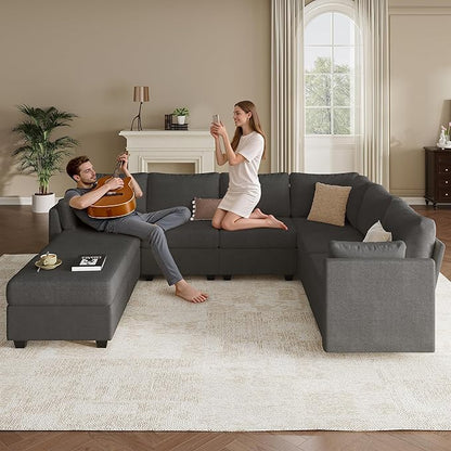 Modular Sectional Sofa Couches, Large Convertible Modular Couches With Storage, 8-Seater Sectional Sofa For Living Room, U Shaped Sectional Couch Sleeper Sofa With Chaise (DarkGrey, 8 Seats)