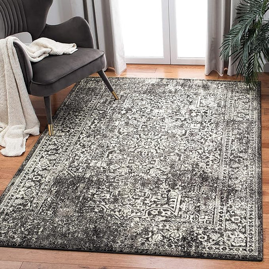 SAFAVIEH Evoke Collection Area Rug - 6'7" x 9', Black & Grey, Distressed Design, Non-Shedding & Easy to Clean, Ideal for Living Room, Bedroom, Dining Space (EVK256R)
