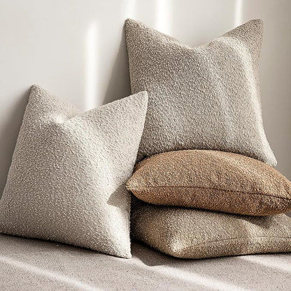 Foindtower Pack of 2 Textured Boucle Throw Pillow Covers Accent Solid Lumbar Pillow Cases Cozy Soft Decorative Couch Cushion Case for Chair Sofa Bedroom Living Room Home Decor, 12 x 20 Inch,Oatmeal