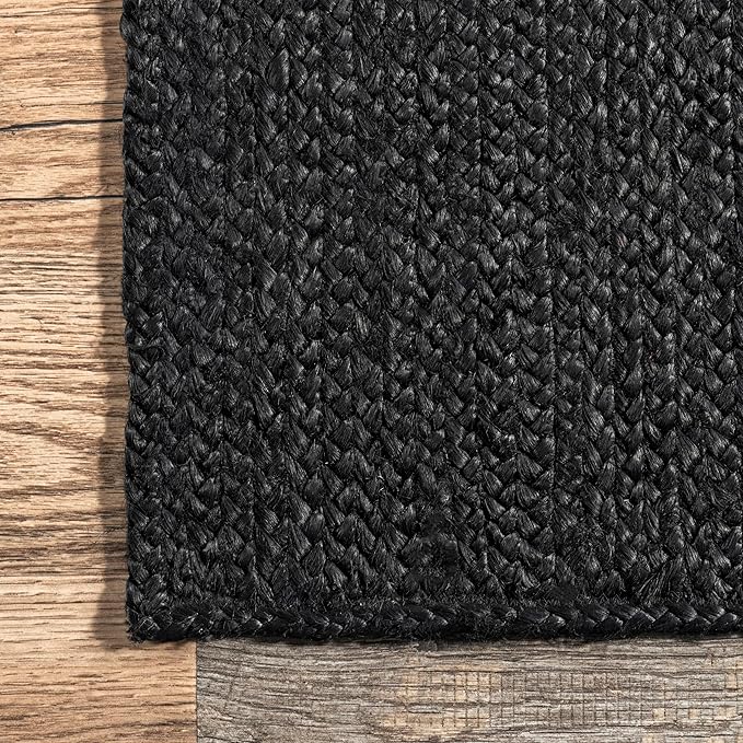 nuLOOM 5x8 Rigo Jute Hand Woven Area Rug, Black, Solid Farmhouse Design, Natural Fiber, For Bedroom, Living Room, Dining Room, Hallway, Office, Kitchen, Entryway