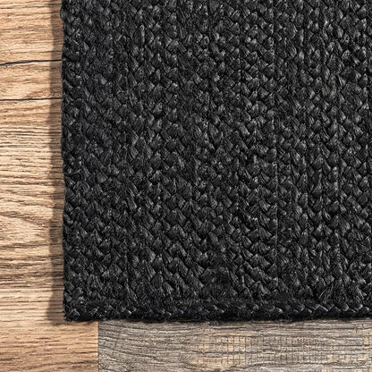 nuLOOM Oval 3x5 Rigo Jute Hand Woven Area Rug, Black, Solid Farmhouse Design, Natural Fiber, For Bedroom, Living Room, Dining Room, Hallway, Office, Kitchen, Entryway