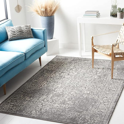 SAFAVIEH Evoke Collection Area Rug - 6'7" Square, Grey & Ivory, Distressed Design, Non-Shedding & Easy to Clean, Ideal for Living Room, Bedroom, Dining Space (EVK256D)