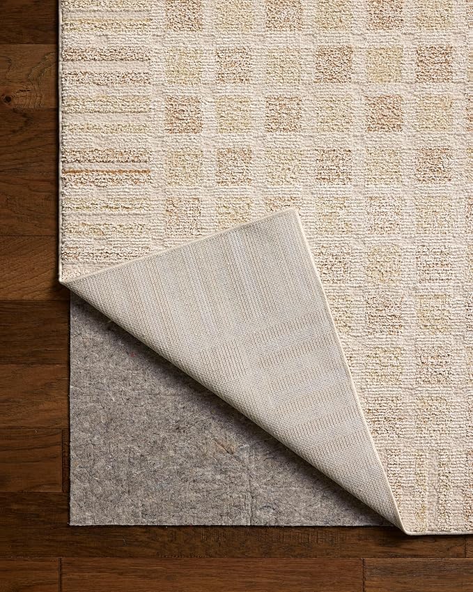 Loloi Chris Loves Julia Calvin Collection CLV-03 Bone/Natural 6'-3" x 9'-6" Area Rug Checkered Neutral Soft Living Room Bedroom Carpet