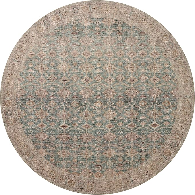 Loloi Angela Rose Aubrey Collection AUB-02 Aqua/Sand 7'-6" x 7'-6", .19" Pile Height, Round Area Rug