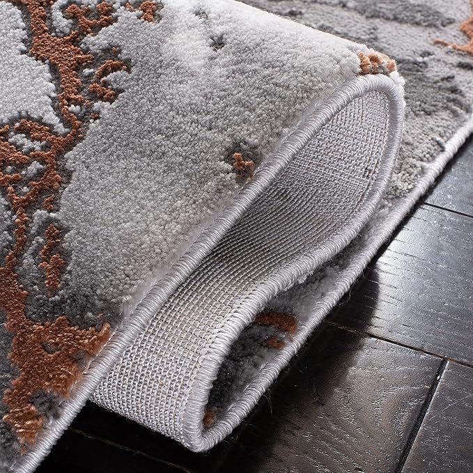 SAFAVIEH Craft Collection Area Rug - 5'3" Square, Grey & Orange, Modern Abstract Marble Pattern Design, Non-Shedding & Easy Care, Ideal for High Traffic Areas in Living Room, Bedroom (CFT877P)