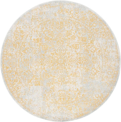 SAFAVIEH Evoke Collection Area Rug - 8' Round, Ivory & Gold, Distressed Design, Non-Shedding & Easy to Clean, Ideal for Living Room, Bedroom, Dining Space (EVK256B)
