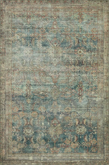 Loloi Magnolia Home by Joanna Gaines Banks Collection BAN-01 Ocean/Spice 7'-6" x 9'-6", .13" Pile Height, Machine Washable, Area Rug