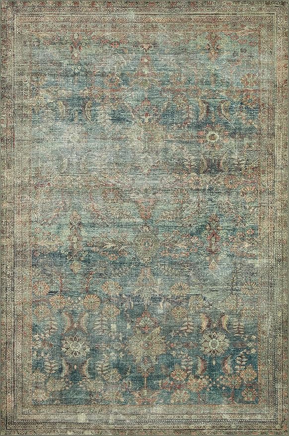 Loloi Magnolia Home by Joanna Gaines Banks Collection BAN-01 Ocean/Spice 2'-6" x 7'-6", .13" Pile Height, Machine Washable, Runner Rug