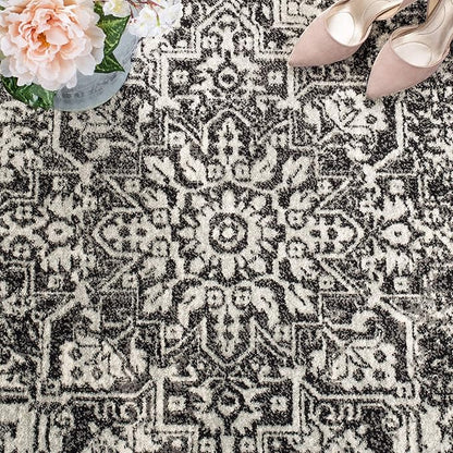 SAFAVIEH Area Rug 10x14 - Evoke Collection - Large - Black & Grey, Distressed Design, Non-Shedding & Easy to Clean, Ideal for Living Room, Bedroom, Dining Space (EVK256R)