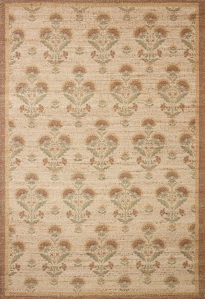 Loloi Chris Loves Julia Rue Collection RUE-01 Wheat/Sage 9'-3" x 13' Area Rug Jute Neutral Floral Living Room Bedroom Rug