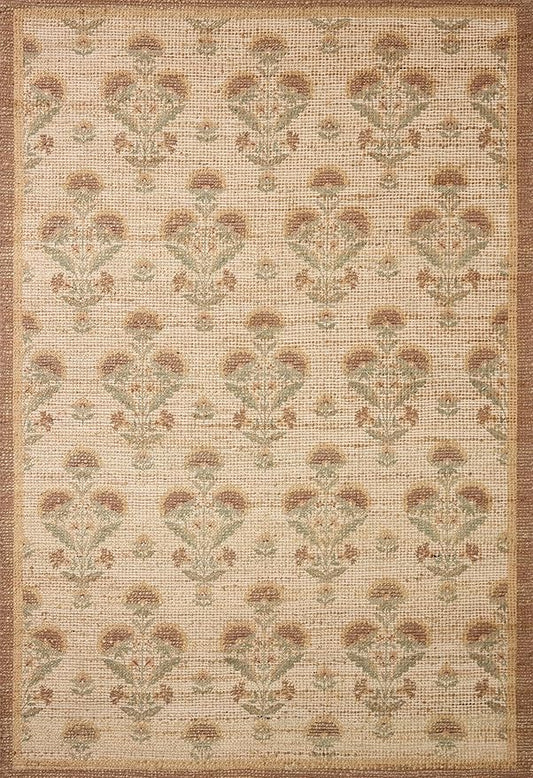 Loloi Chris Loves Julia Rue Collection RUE-01 Wheat/Sage 2'-3" x 3'-9" Accent Rug Jute Neutral Floral Living Room Bedroom Rug