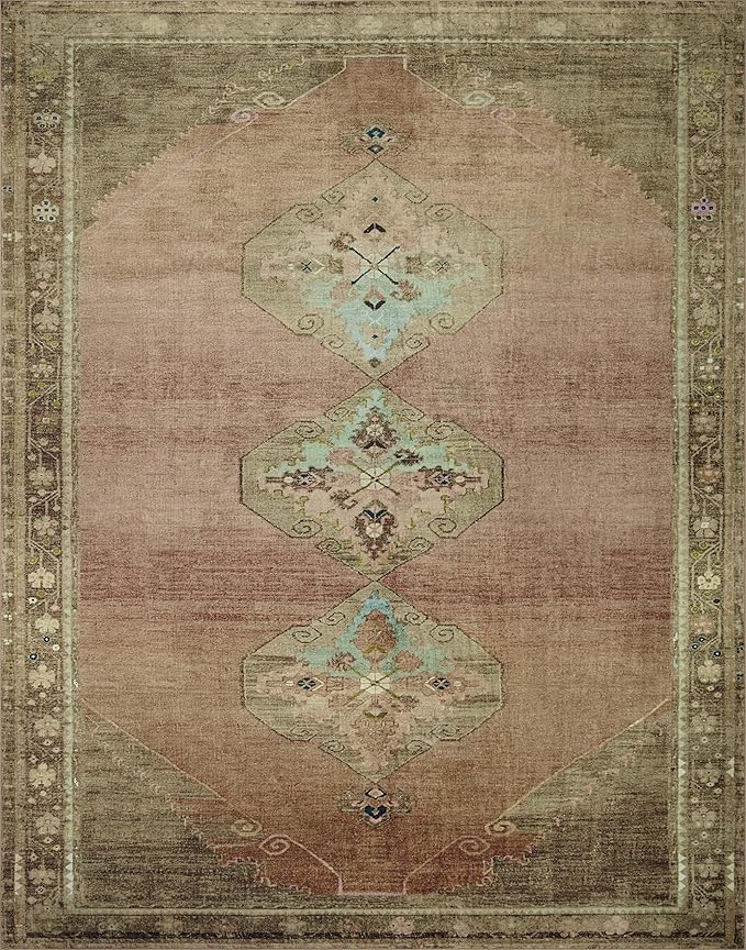 Loloi Magnolia Home by Joanna Gaines Sinclair Collection SIN-06 Clay/Tobacco 2'-0" x 5'-0", .25" Pile Height, Machine Washable, Accent Rug