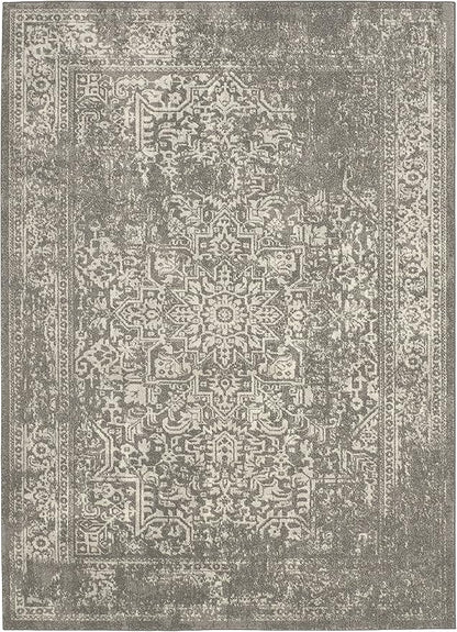 SAFAVIEH Evoke Collection 6'7" x 9' Silver / Ivory EVK256S Oriental Distressed Non-Shedding Living Room Bedroom Dining Home Office Area Rug