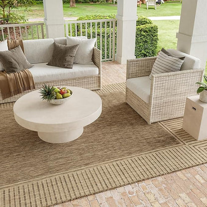 nuLOOM 2' x 10' Outdoor/Indoor Asha Area Rug, Asha Light Brown, Casual Design with Striped Border, Stain Resistant, Highly Durable, for Patio, Balcony, Bedroom, Living Room, Dining Room, Bathroom