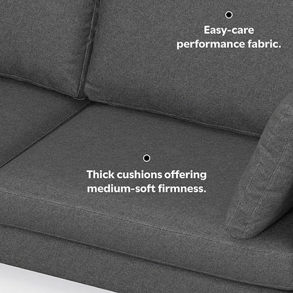 SIMPLIHOME Ava Sofa in 100% Recycled Polyester Tightly Woven Performance Fabric, Pebble Grey, 90-inches Wide, Handcrafted Mid-Century Modern Style Sofa for Living Room or Couch for Family Room
