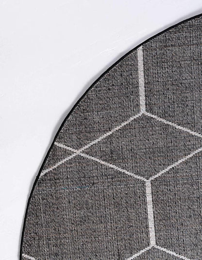 Unique Loom Trellis Frieze Collection Area Rug - Geometric (4' 1" Round, Black/ Ivory)