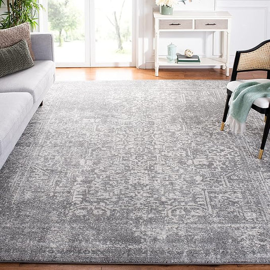 SAFAVIEH Area Rug 12x18 - Evoke Collection - Large - Silver & Ivory, Distressed Design, Non-Shedding & Easy to Clean, Ideal for Living Room, Bedroom, Dining Space (EVK256S)
