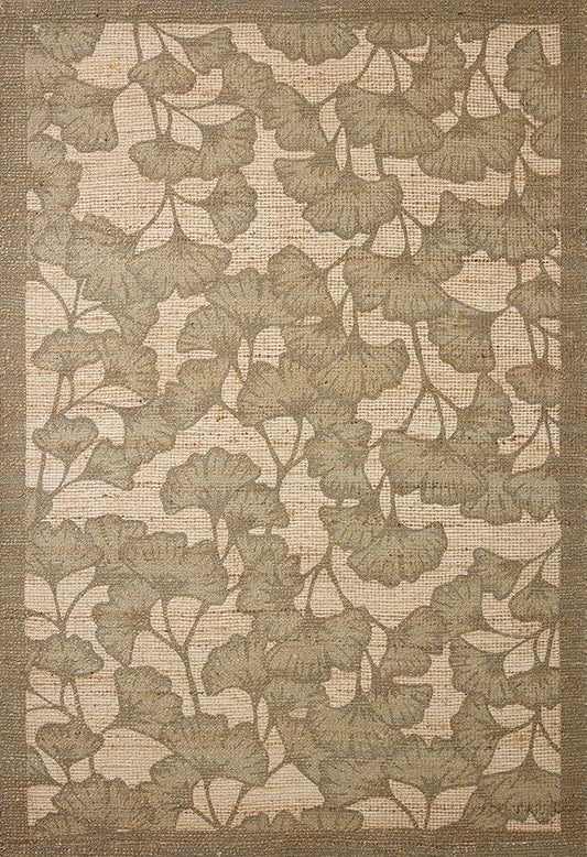 Loloi Chris Loves Julia Rue Collection RUE-02 Olive/Sage 5'-0" x 7'-6" Area Rug Jute Neutral Floral Living Room Bedroom Rug