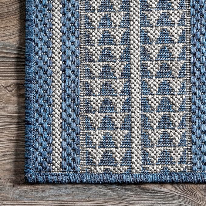 nuLOOM 4' x 6' Outdoor Tribal Geometric Area Rug, Stain Resistant, Weather Resistant, High Traffic, Patio, Balcony, Outside, Ranya Blue