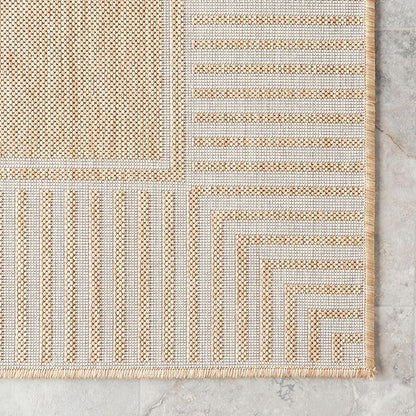 nuLOOM 8x10 Outdoor/Indoor Asha Area Rug, Tan, Casual Design with Striped Border, Stain Resistant, Highly Durable, for Patio, Balcony, Bedroom, Living Room, Dining Room, Bathroom