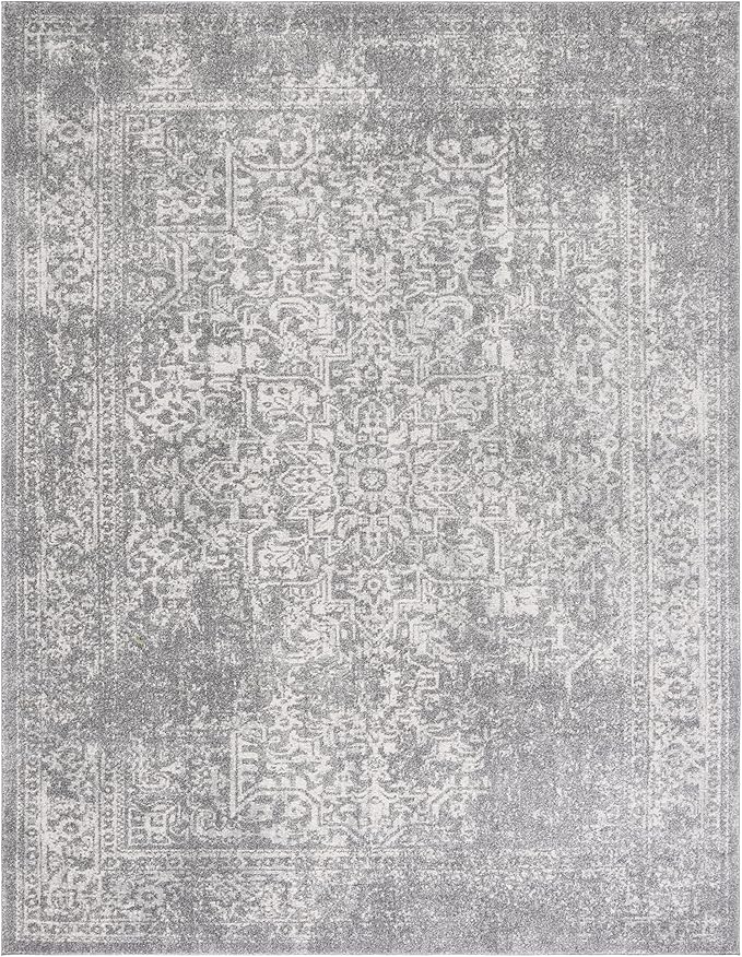 SAFAVIEH Evoke Collection 11' x 15' Silver / Ivory EVK256S Oriental Distressed Non-Shedding Living Room Bedroom Dining Home Office Area Rug