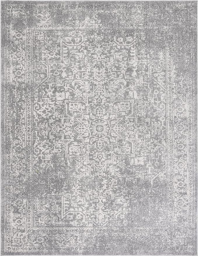 SAFAVIEH Evoke Collection 10' x 14' Silver / Ivory EVK256S Oriental Distressed Non-Shedding Living Room Bedroom Dining Home Office Area Rug