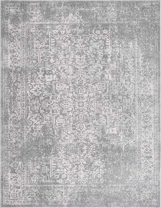 SAFAVIEH Area Rug 12x18 - Evoke Collection - Large - Silver & Ivory, Distressed Design, Non-Shedding & Easy to Clean, Ideal for Living Room, Bedroom, Dining Space (EVK256S)