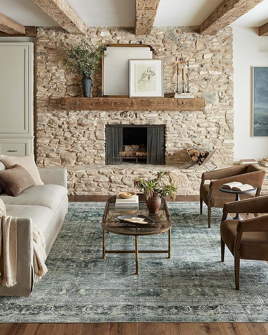 Loloi Magnolia Home by Joanna Gaines Banks Collection BAN-03 Blue/Lagoon 2'-6" x 12'-0", .13" Pile Height, Machine Washable, Runner Rug