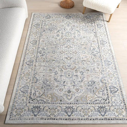 nuLOOM 5'3" x 7'6" Machine Washable Stain-Resistant Area Rug Medium Profile for Living Room, Bedroom, and Dining Room, Cady Blue