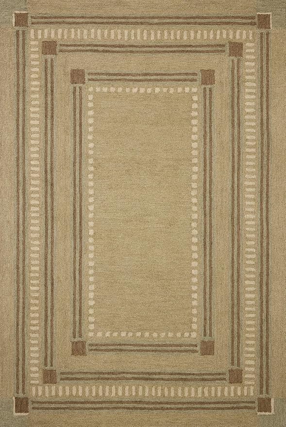 Loloi Chris Loves Julia Alfie Collection ALF-04 Green/Natural 7'-9" x 9'-9" Area Rug Wool Neutral Living Bedroom Dining Carpet