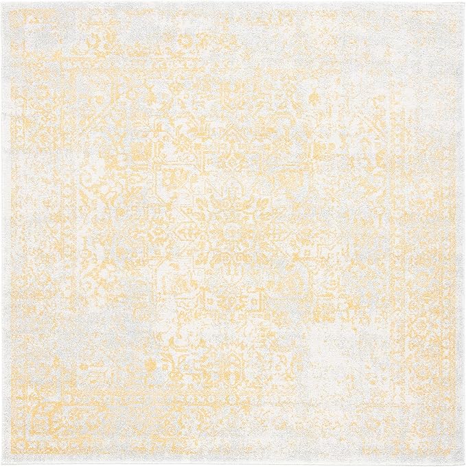 SAFAVIEH Evoke Collection Area Rug - 5'3" Square, Ivory & Gold, Distressed Design, Non-Shedding & Easy to Clean, Ideal for Living Room, Bedroom, Dining Space (EVK256B)