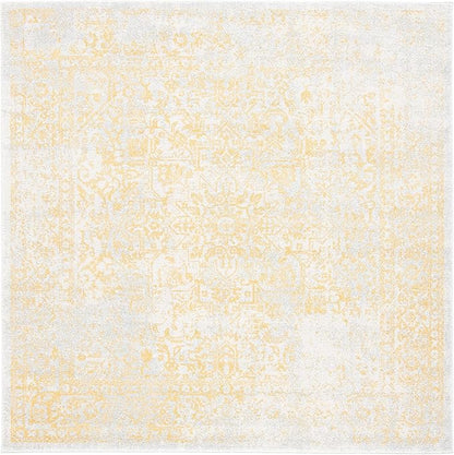 SAFAVIEH Evoke Collection Area Rug - 8' Square, Ivory & Gold, Distressed Design, Non-Shedding & Easy to Clean, Ideal for Living Room, Bedroom, Dining Space (EVK256B)