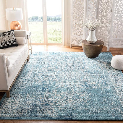 SAFAVIEH Area Rug 10x14 - Evoke Collection - Large - Blue & Ivory, Distressed Design, Non-Shedding & Easy to Clean, Ideal for Living Room, Bedroom, Dining Space (EVK256C)