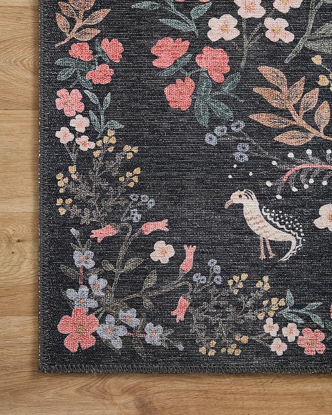 Loloi Rifle Paper Co. Maison Collection MAO-04 Tuileries Black 5'-0" x 5'-0", .19" Pile Height, Round Area Rug